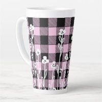 Padrão de xadrez floral preto-de-rabo-preto-rosa