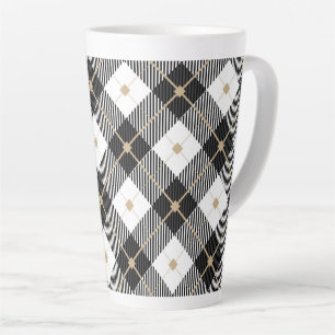 Caneca De Café Latte Padrão de Xadrez Preta do Lumberjack