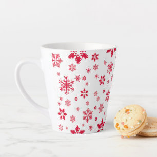 Caneca De Café Latte Padrão do Floco de Neve, Flocos de Neve Vermelhos,