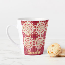 Caneca De Café Latte Padrão Dourado de Mandala Branco da Borgonha Verme