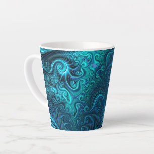 Caneca De Café Latte Padrão Espiral Azul e Teal Colorida do abstrato