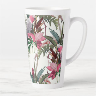 Caneca De Café Latte Padrão exótico tropical com papagaio, flamingo.