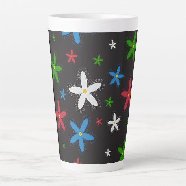 Caneca De Café Latte Padrão Floral (Frente)