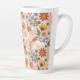 Caneca De Café Latte Padrão Floral Abstrato Pintado à Mão- 23136