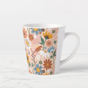 Caneca De Café Latte Padrão Floral Abstrato Pintado à Mão- 23136