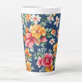 Caneca De Café Latte Padrão Floral Amarelo de Verão