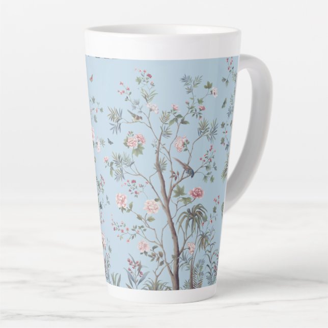 Caneca De Café Latte Padrão floral antigo azul   (Ângulo direito)