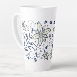 Caneca De Café Latte Padrão Floral Azul do Marinho Elegante |