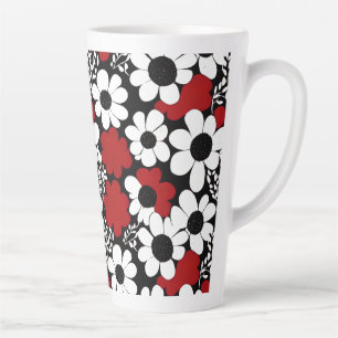 Caneca De Café Latte Padrão Floral bonito em Vermelho, Preto e Branco