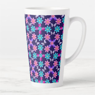 Caneca De Café Latte Padrão Floral Borboleta Pastel  