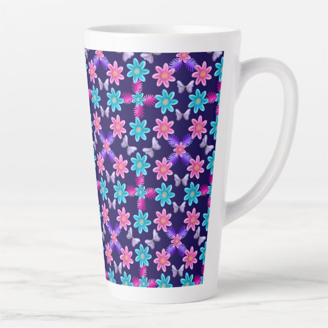 Caneca De Café Latte Padrão Floral Borboleta Pastel   (Direita)