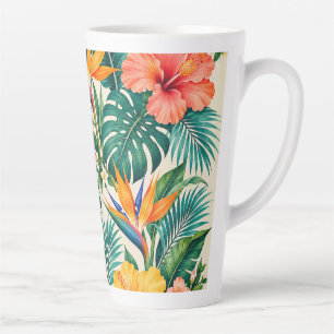Caneca De Café Latte Padrão Floral Botânico Paraíso Tropical