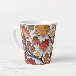 Caneca De Café Latte Padrão floral com folhas caídas 5 - Lata de Lata