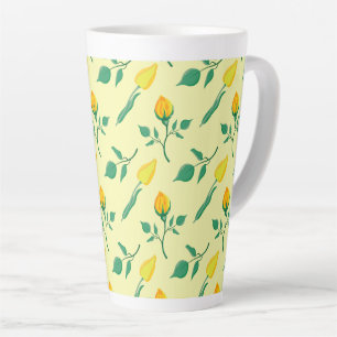 Caneca De Café Latte Padrão floral com rosa amarela e flores tulipas