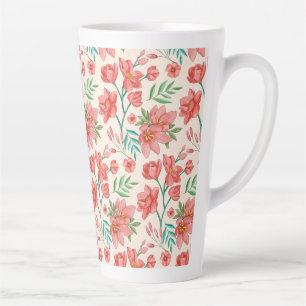 Caneca De Café Latte Padrão Floral De Aquarela Pintada À Mão- 54098