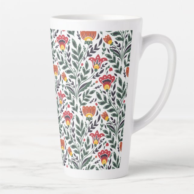 Caneca De Café Latte Padrão floral de arte popular (Direita)