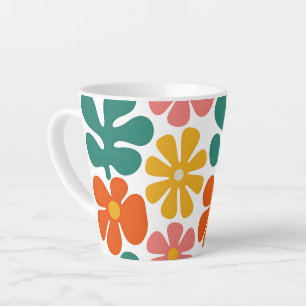 Caneca De Café Latte Padrão Floral de Arte Popular Groovy dos Anos 70