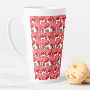 Caneca De Café Latte Padrão Floral de Coral Vibrante Flores Vermelhas