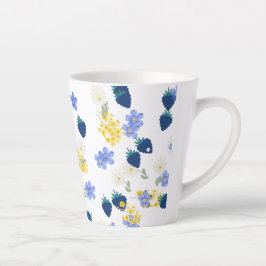 Caneca De Café Latte Padrão Floral de Flor Silvestre e Amora