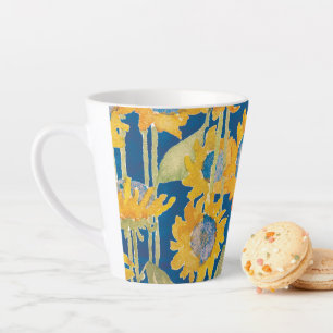 Caneca De Café Latte Padrão Floral de Girassol Azul
