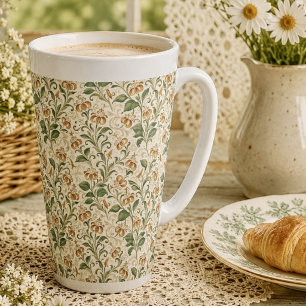 Caneca De Café Latte Padrão Floral de Lírio Laranja Vintage Elegante
