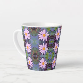 Caneca De Café Latte Padrão Floral de Margarida Rosa Retrô