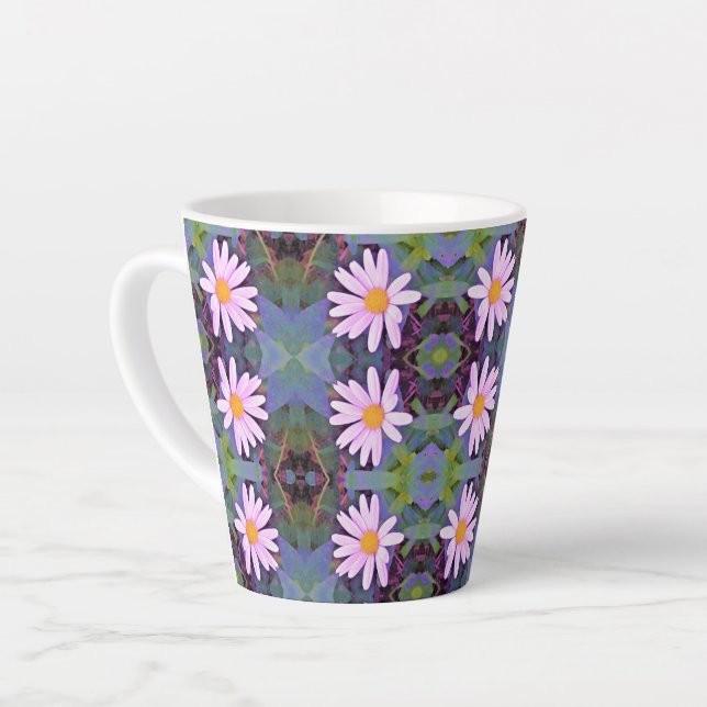 Caneca De Café Latte Padrão Floral de Margarida Rosa Retrô (Ângulo esquerdo)