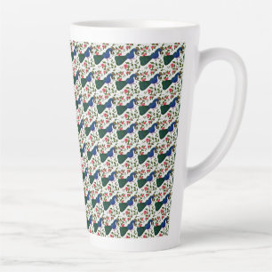 Caneca De Café Latte Padrão Floral de Pássaro Fofo   Pássaro Azul Color