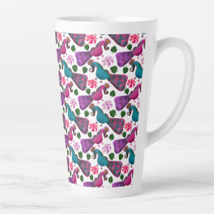 Caneca De Café Latte Padrão Floral de Pássaro Fofo Pássaros Coloridos