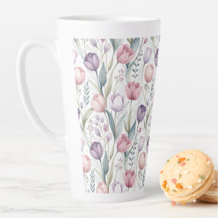 Caneca De Café Latte Padrão Floral de Tulipa Escandinava