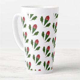 Caneca De Café Latte Padrão Floral Elegante de Rosas vermelhas e Folhas