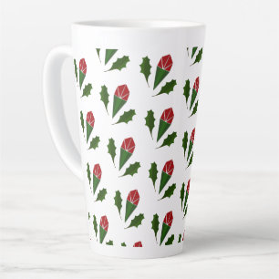Caneca De Café Latte Padrão Floral Elegante de Rosas vermelhas e Folhas