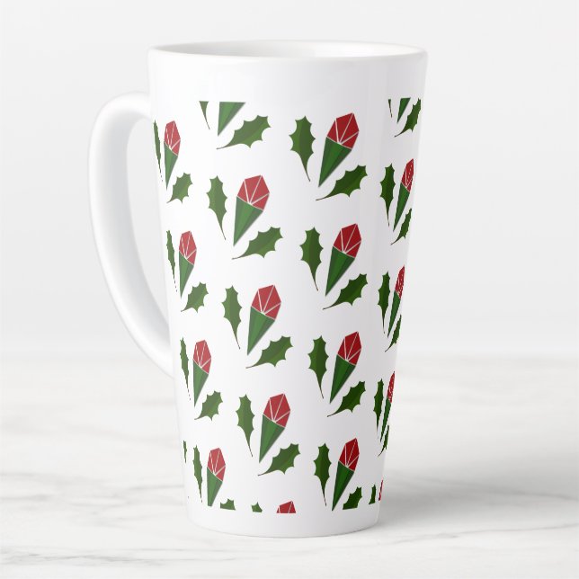 Caneca De Café Latte Padrão Floral Elegante de Rosas vermelhas e Folhas (Ângulo esquerdo)