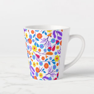 Caneca De Café Latte Padrão Floral Exótico Colorido-23165