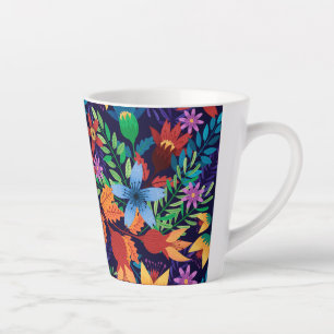 Caneca De Café Latte Padrão Floral Exótico Colorido-32436