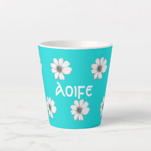 Caneca De Café Latte Padrão Floral Nome personalizado do Azul Teal