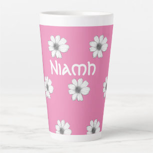 Caneca De Café Latte Padrão Floral Nome personalizado Rosa