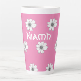 Caneca De Café Latte Padrão Floral Nome personalizado Rosa