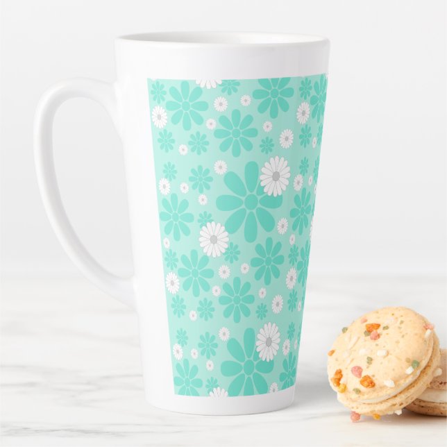 Caneca De Café Latte Padrão Floral Pastel MINT (In Situ)