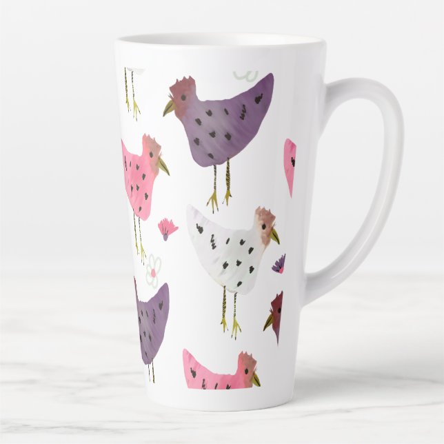 Caneca De Café Latte Padrão Floral Púrpura Púrpura do Galo de Aquarelas (Direita)