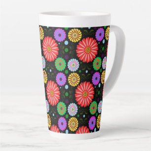 Caneca De Café Latte Padrão Floral Retro Brilhante Arte Folclórica Colo
