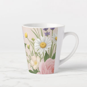 Caneca De Café Latte Padrão Floral Rosa Bege Romântico Jardim