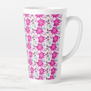 Caneca De Café Latte Padrão Floral Rosa Vibrante Flores Modernas Ousa