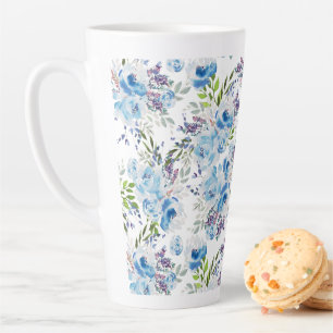Caneca De Café Latte Padrão Floral Sem Costura de Aquarela Azul