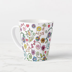 Caneca De Café Latte Padrão floral sem soldadura corante de alça desenh