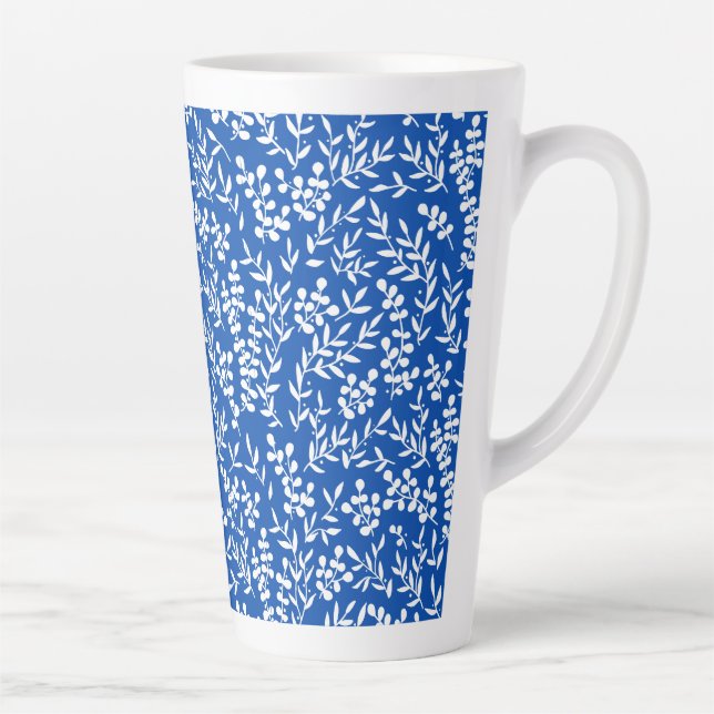 Caneca De Café Latte Padrão floral simples do fazendeiro em azul (Direita)
