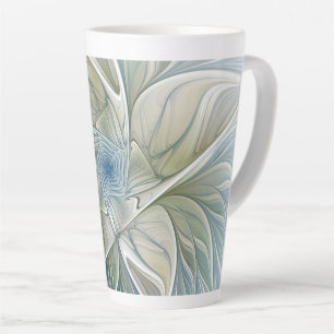 Caneca De Café Latte Padrão Floral Sonho Abstrato Caqui Azul Fractal