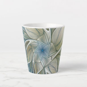 Caneca De Café Latte Padrão Floral Sonho Abstrato Caqui Azul Fractal