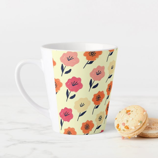 Caneca De Café Latte Padrão Floral Vibrante (In Situ)