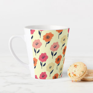 Caneca De Café Latte Padrão Floral Vibrante